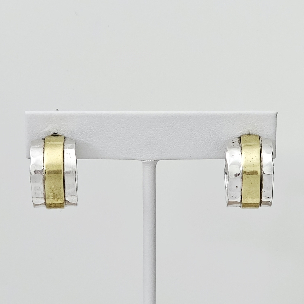 Artisan Sterling Silver Brass Wide Chunky Huggie Hoop Earrings